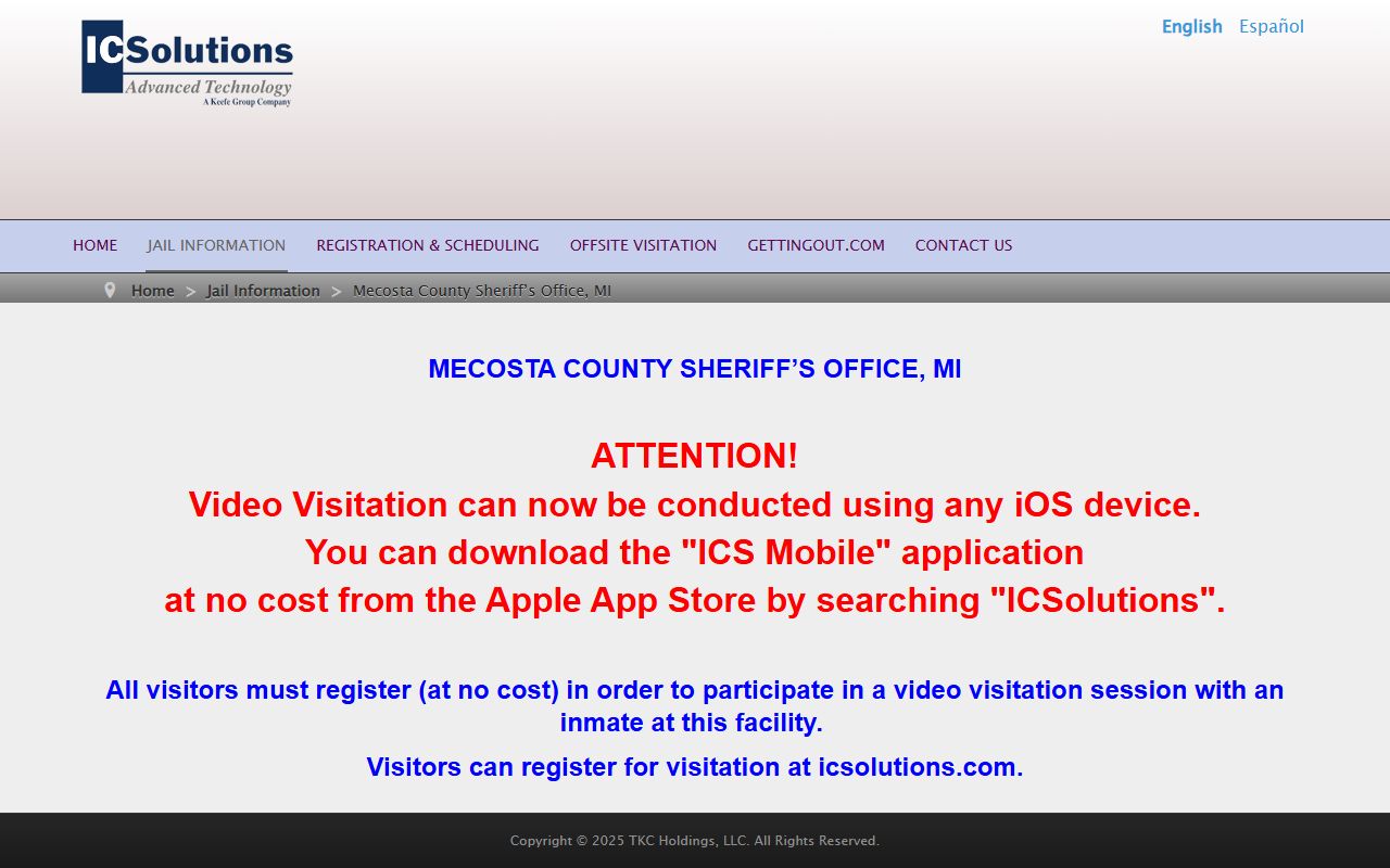 Mecosta County Jail video visitation and inmate population access